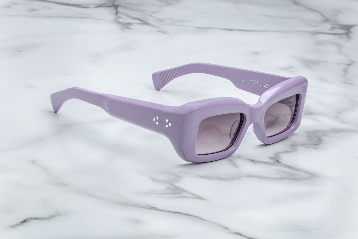 Side view of rectangular purple sunglasses