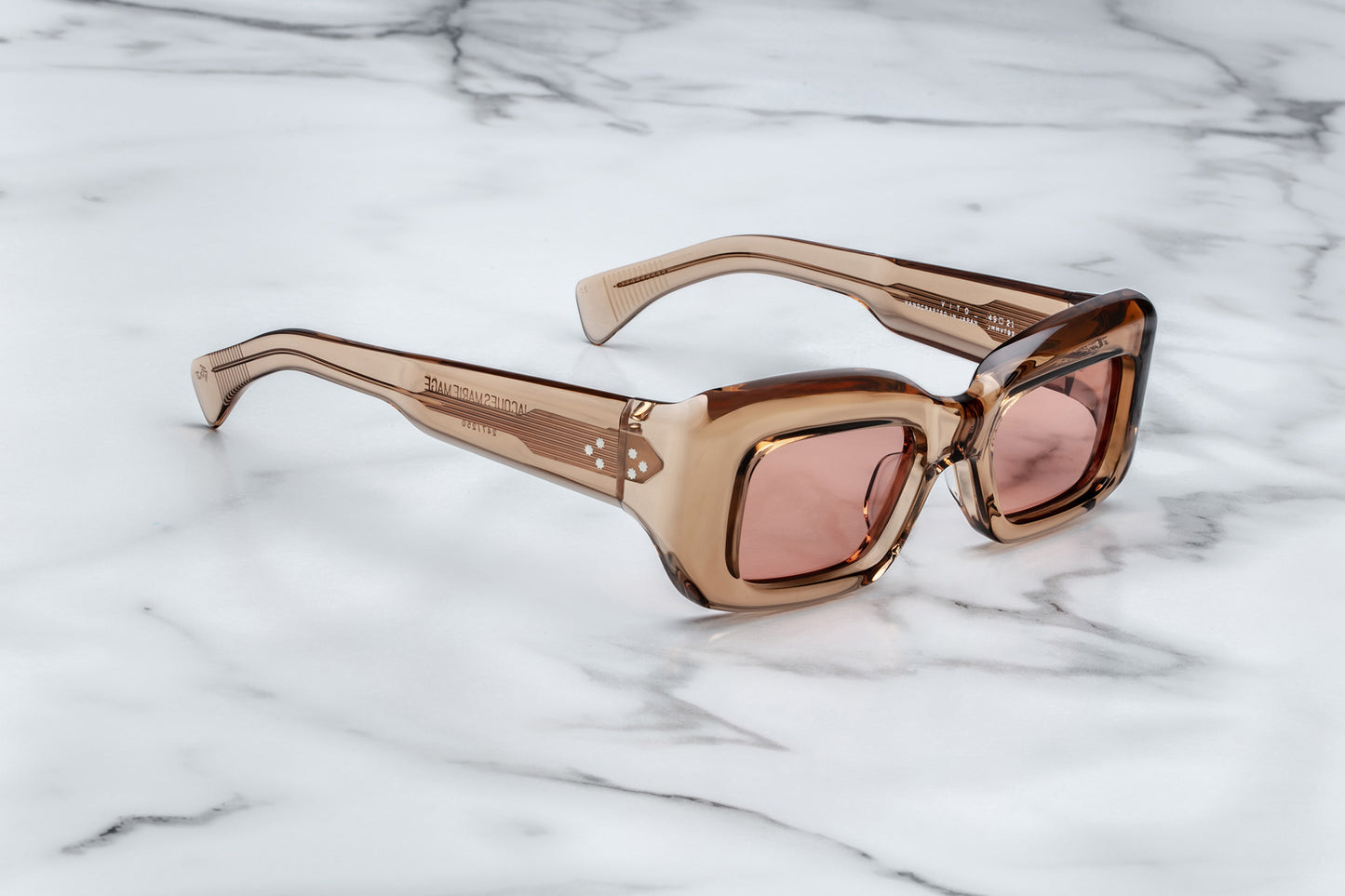 Side view of rose translucent sunglasses with pink lenses
