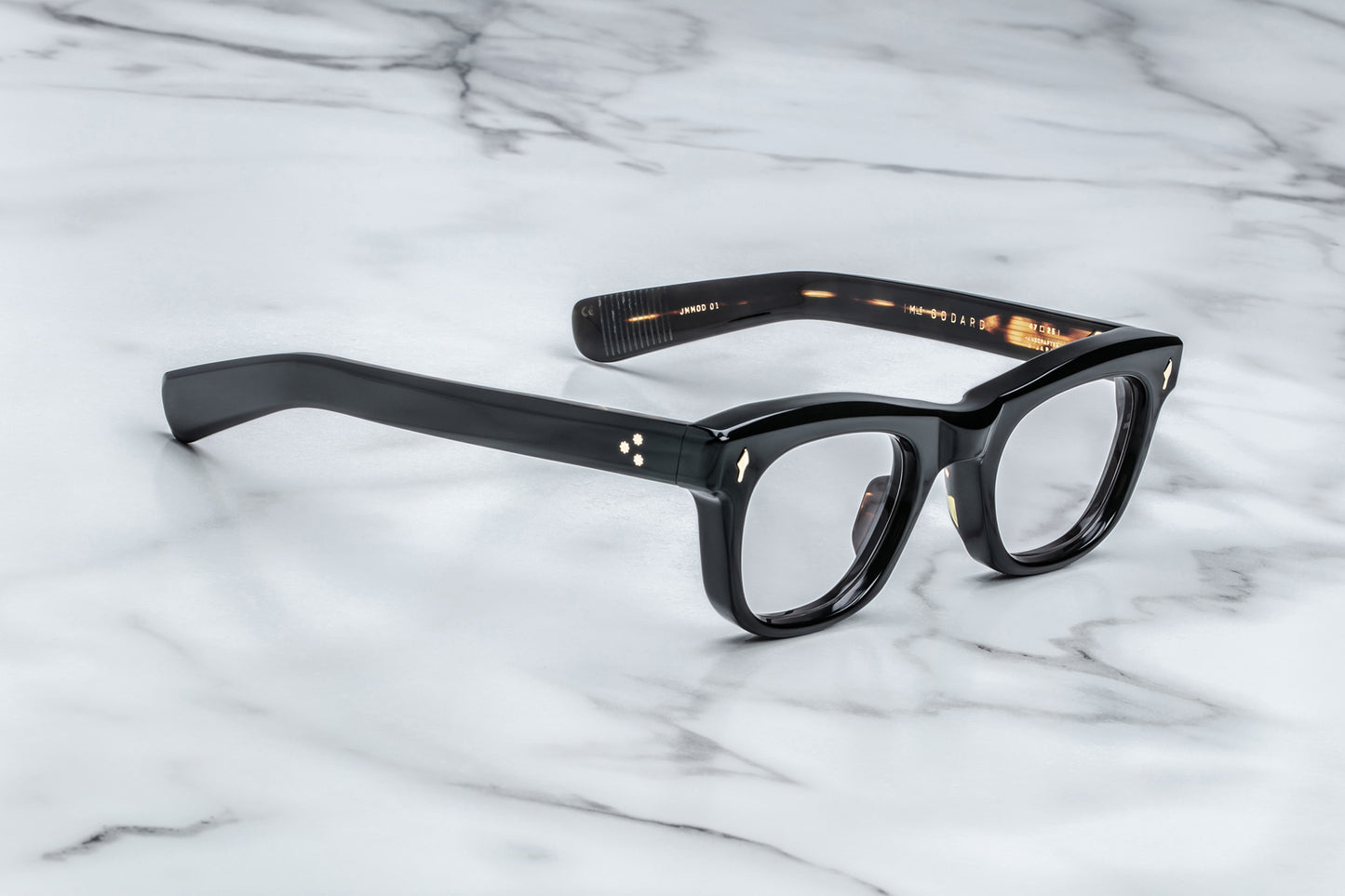 Side view of black square eyeglasses