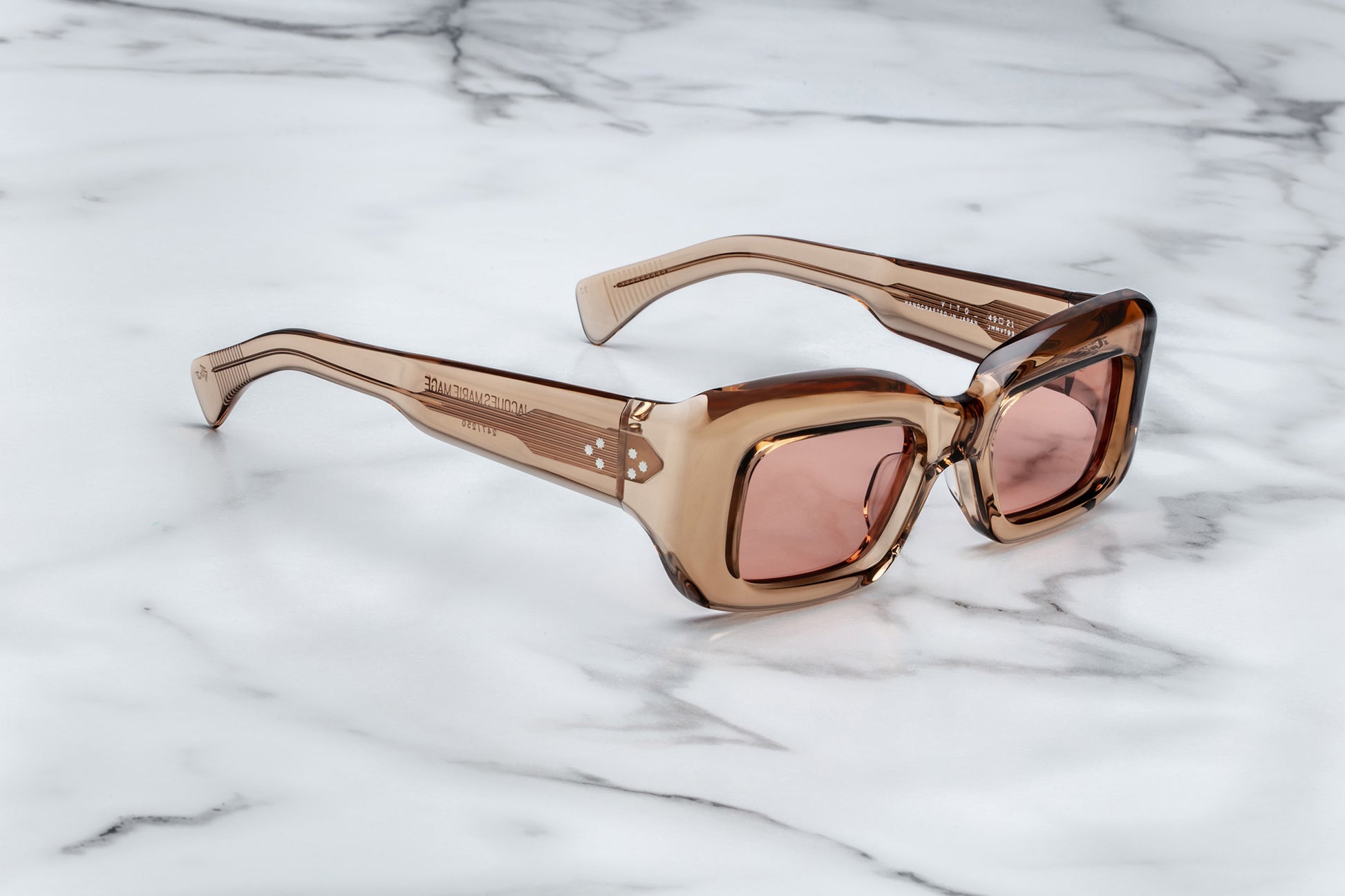 Side view of rose translucent sunglasses with pink lenses