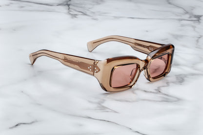 Side view of rose translucent sunglasses with pink lenses